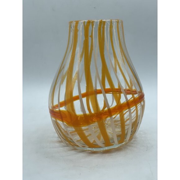 Anthropologie Blow Art Glass Orange Swirl Vase Retro - Picture 3 of 8